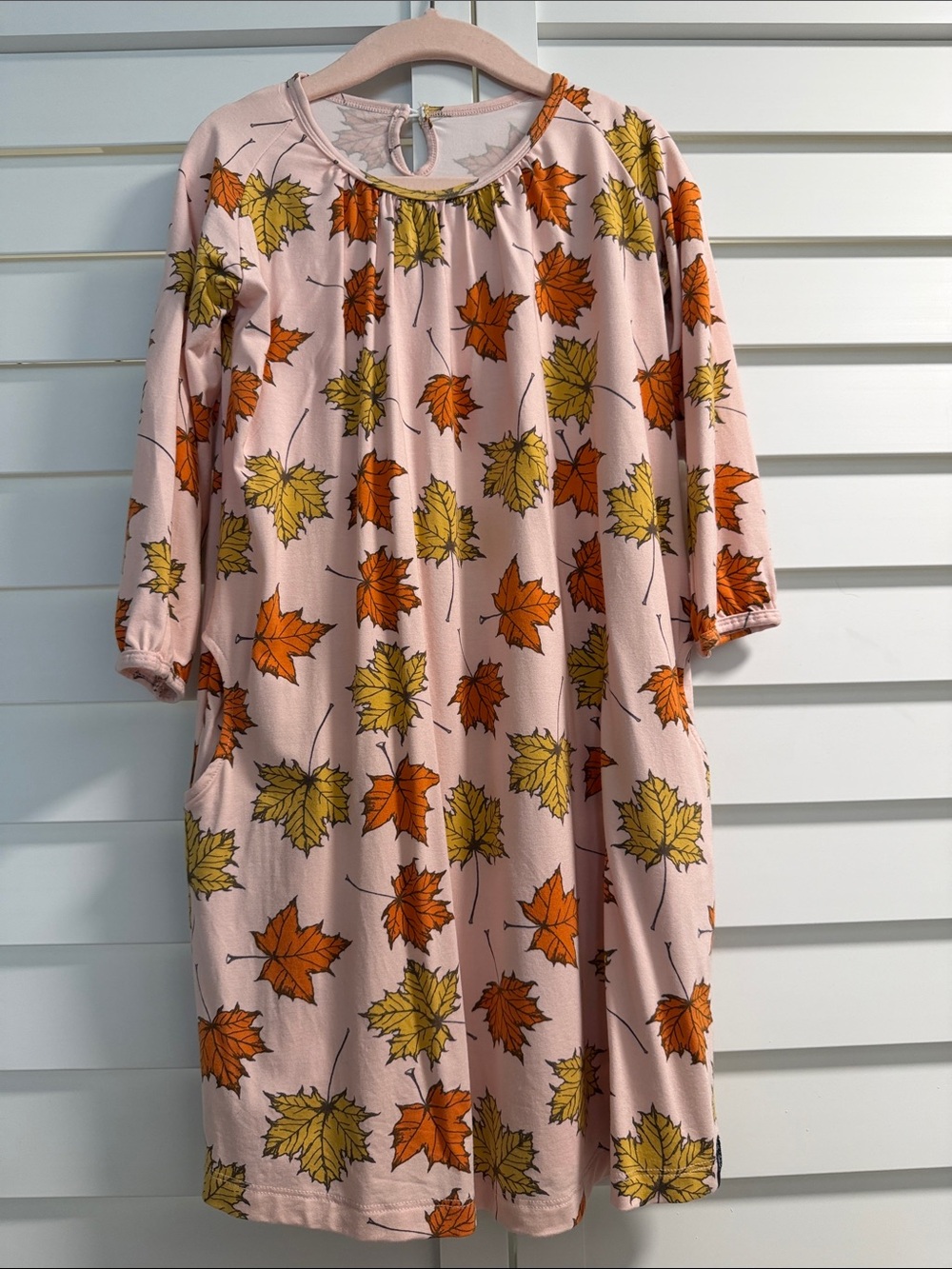 Girls' Pink Autumn Leaf Print Dress